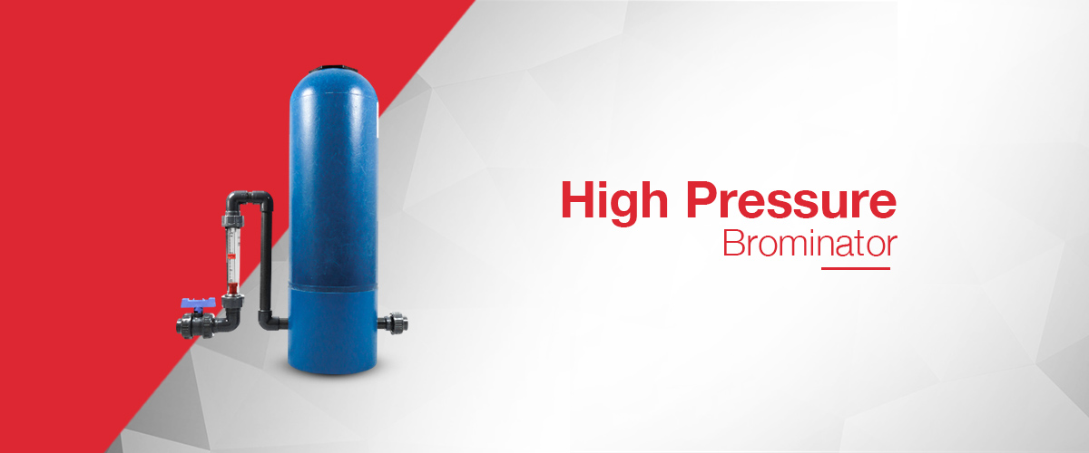 High pressure brominator range for use with both bromine and chlorine or trichlor tablets